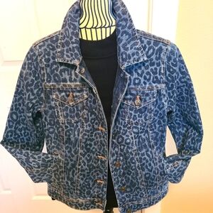 Chico's Blue Leopard Print Denim Jacket